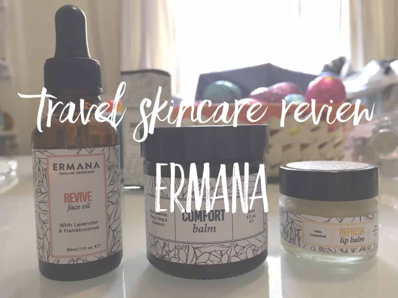 Best travel skincare routine using travel size natural cosmetics by Ermana